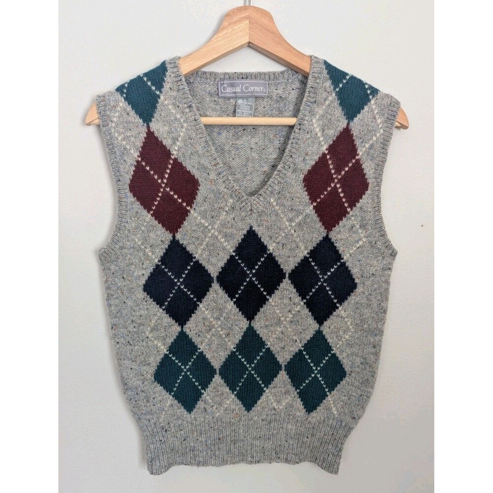 Vintage 80s Shetland Wool Argyle Sweater Vest Women's XS Preppy Retro Classic